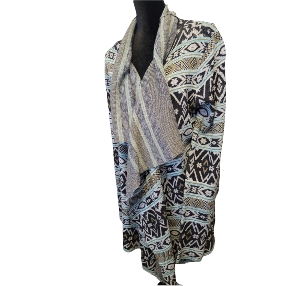 Billabong Open Front Waterfall Cardigan Sweater Geometric Print Large